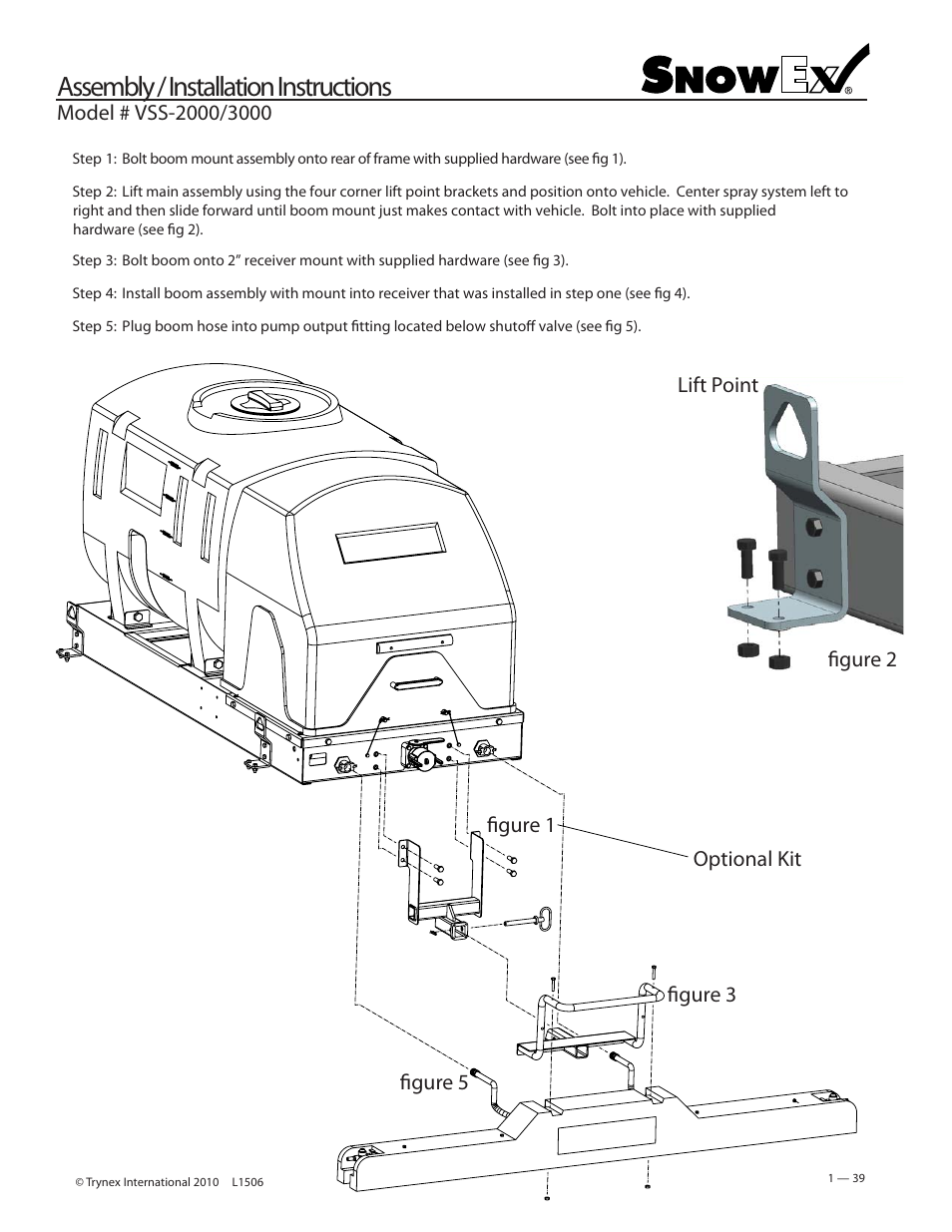 Assembly / installation instructions, Figure 2 figure 1 lift point figure 5 figure 3, Optional kit | SnowEx VSS-3000 User Manual | Page 39 / 48