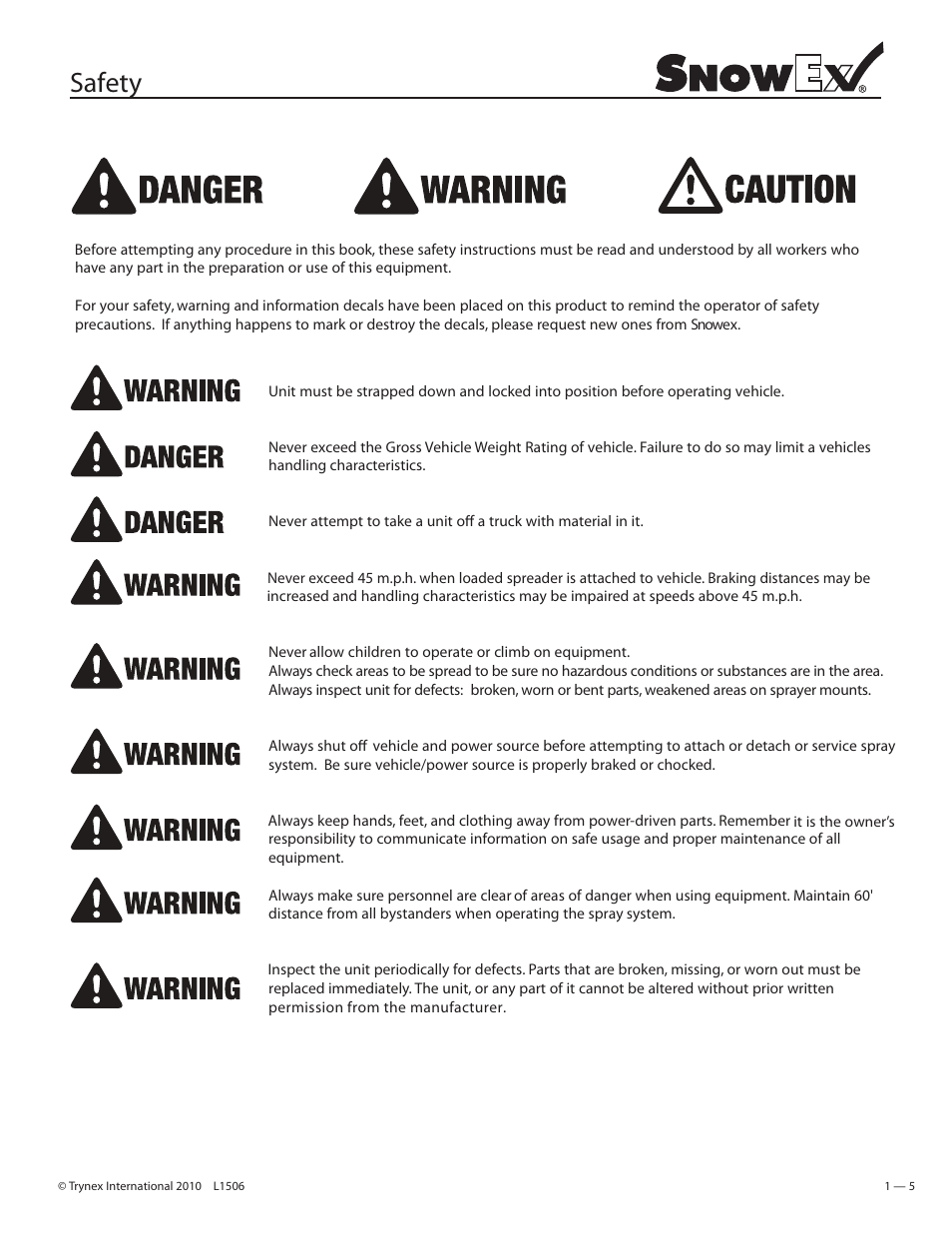 Safety | SnowEx VSS-3000 User Manual | Page 5 / 48