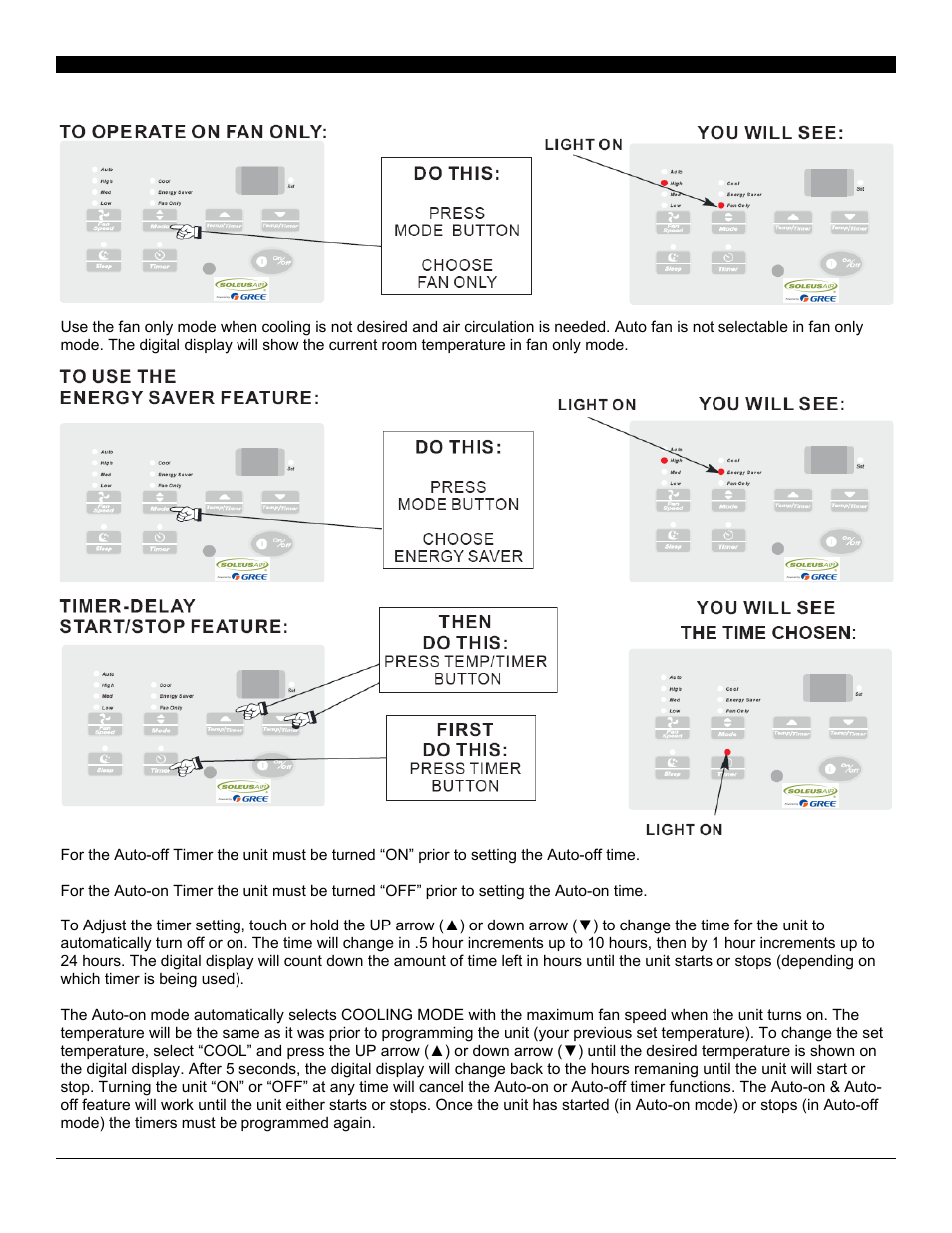 Operating your air conditioner | SoleusAir SG-TTW-10ESE User Manual | Page 8 / 15