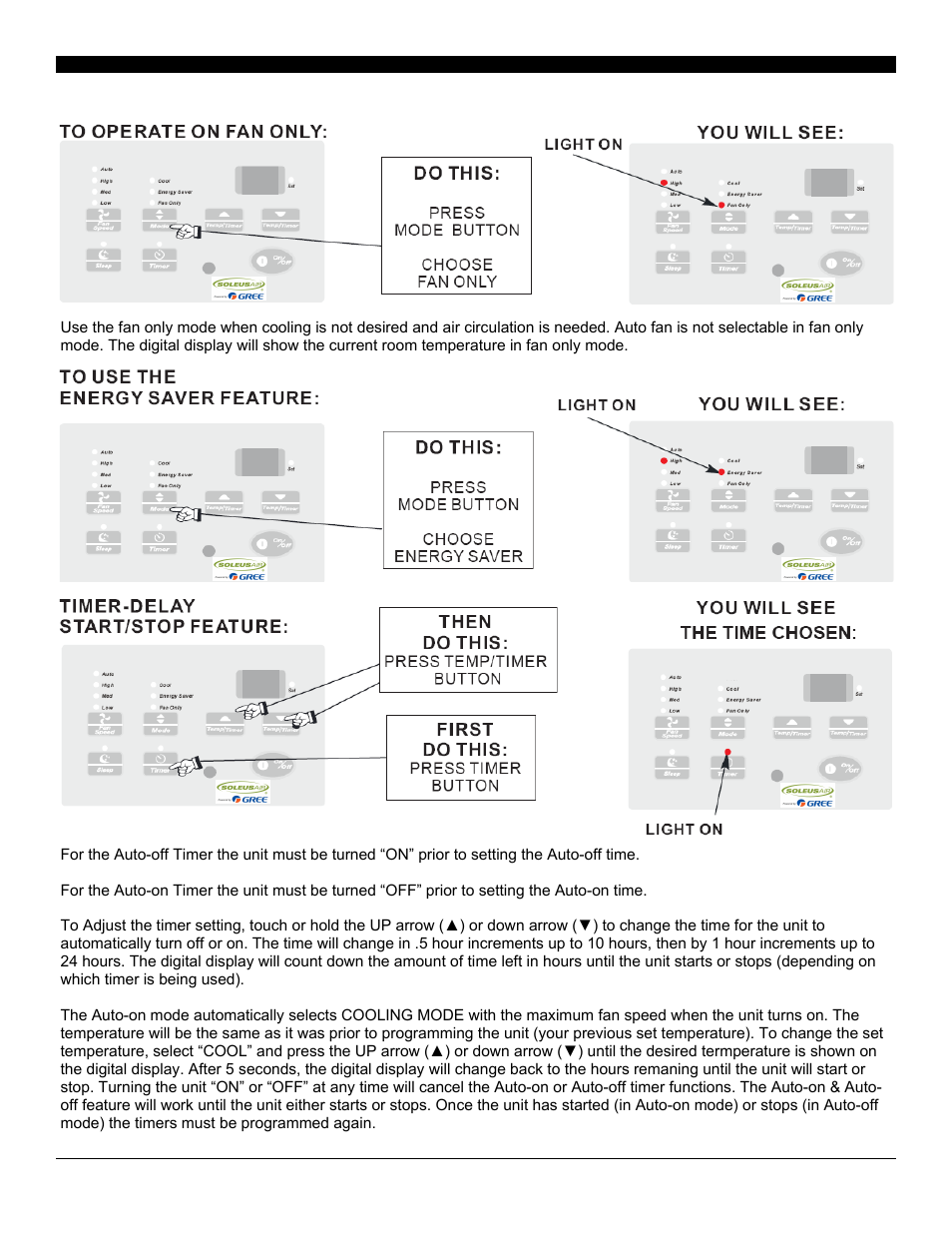 Operating your air conditioner | SoleusAir SG-TTW-12ESE User Manual | Page 8 / 15