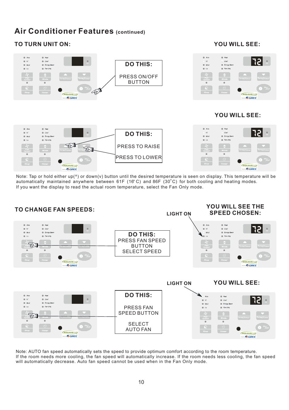 Air conditioner features | SoleusAir SG-TTW-12ESEZ-26 User Manual | Page 13 / 17
