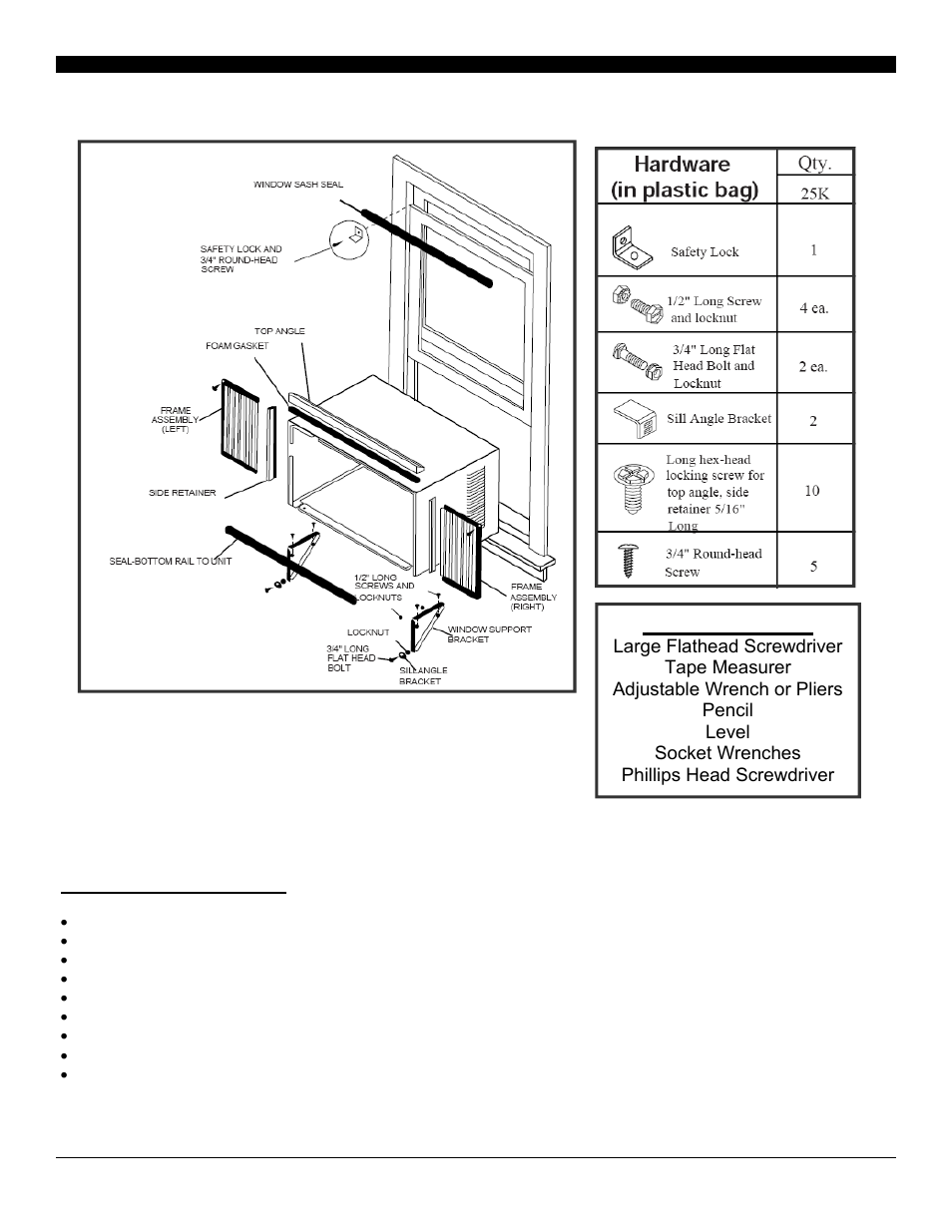 Parts list, Parts list tools needed | SoleusAir SG-WAC-25HCE User Manual | Page 4 / 20
