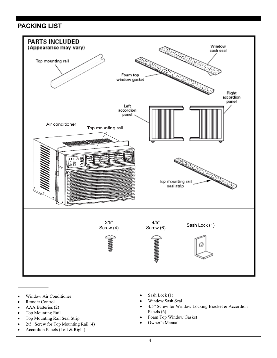 Packing list | SoleusAir SG-WAC-08ESE-C User Manual | Page 5 / 20