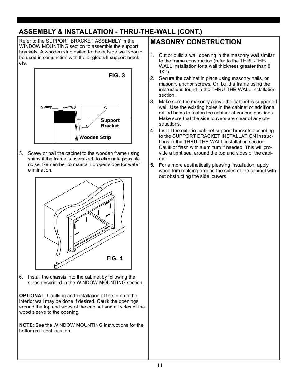 Assembly & installation - thru-the-wall (cont.), Masonry construction | SoleusAir SG-WAC-18ESE-C User Manual | Page 15 / 24