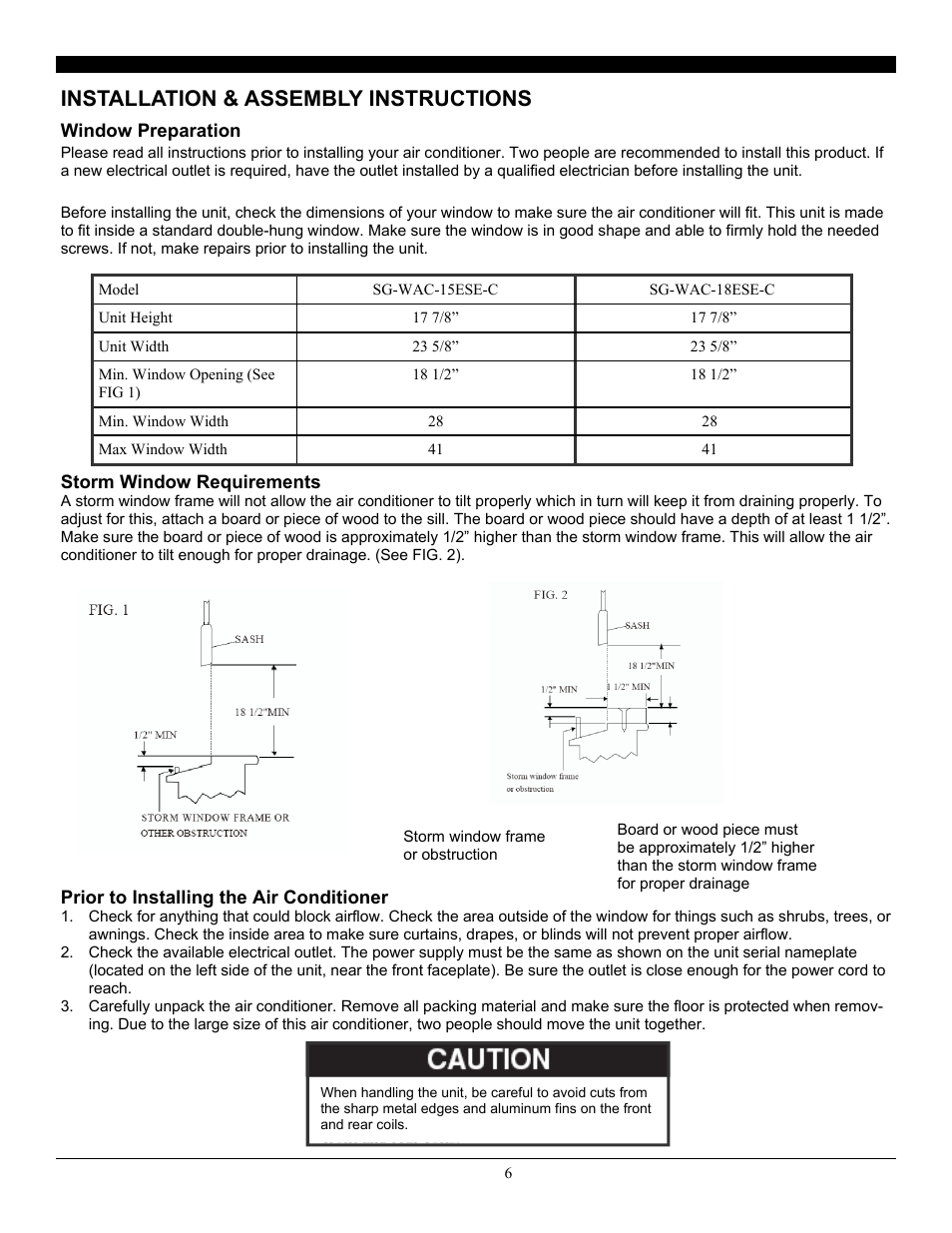 Installation & assembly instructions | SoleusAir SG-WAC-18ESE-C User Manual | Page 7 / 24
