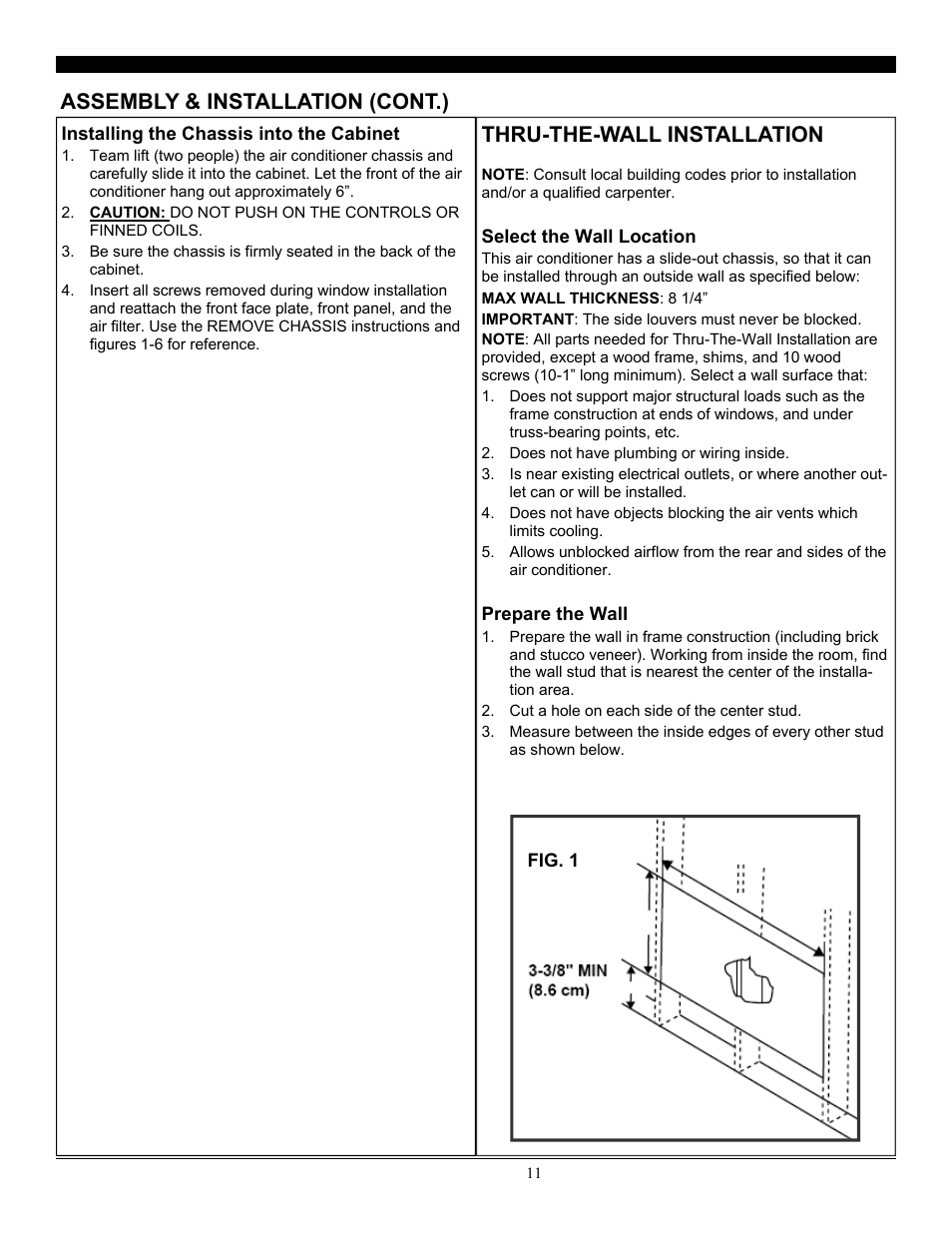 Assembly & installation (cont.), Thru-the-wall installation | SoleusAir SG-WAC-25ESE-C User Manual | Page 12 / 24