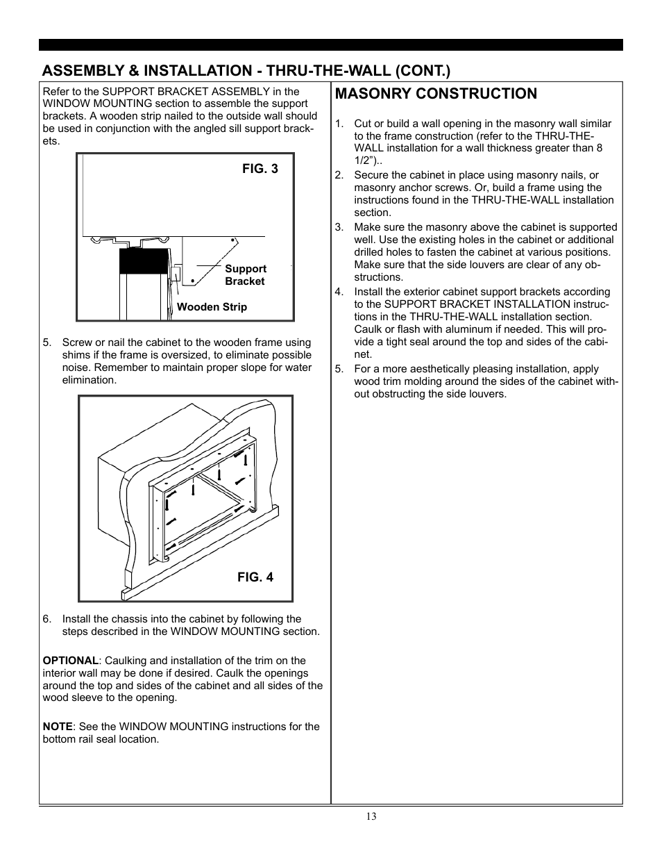 Assembly & installation - thru-the-wall (cont.), Masonry construction | SoleusAir SG-WAC-25ESE-C User Manual | Page 14 / 24