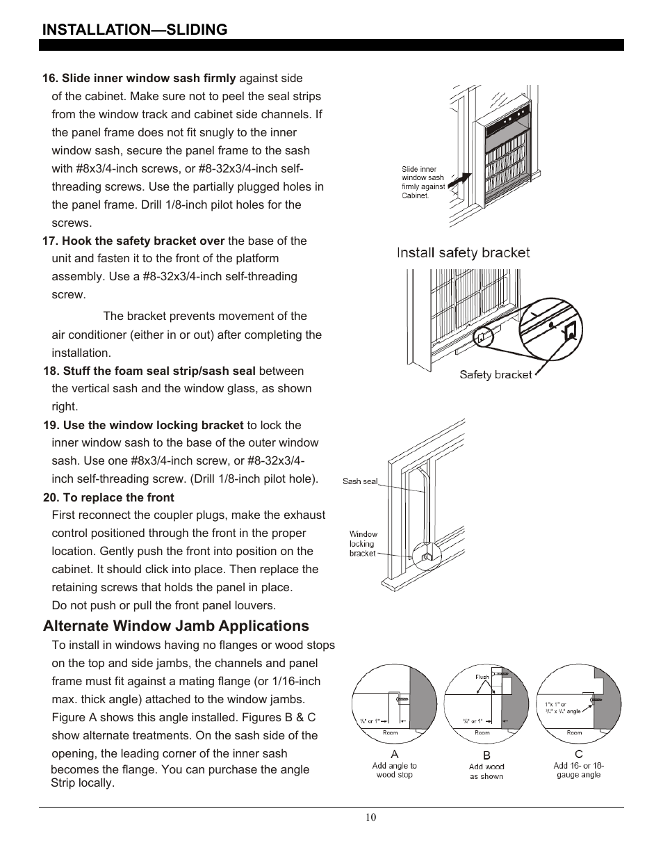 Installation—sliding, Alternate window jamb applications | SoleusAir SG-CAC-08ESE User Manual | Page 10 / 23