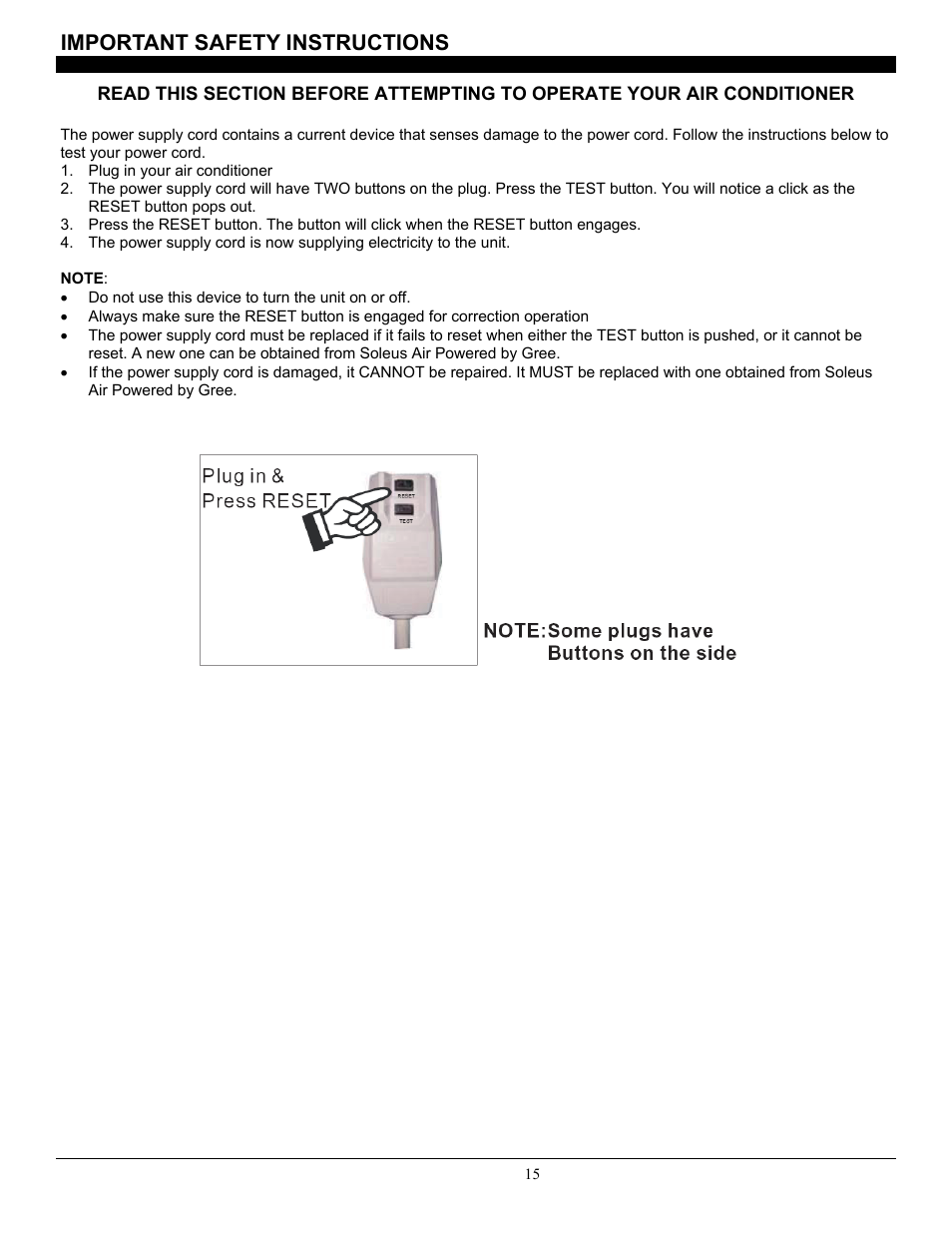 Important safety instructions | SoleusAir SG-CAC-08ESE User Manual | Page 15 / 23