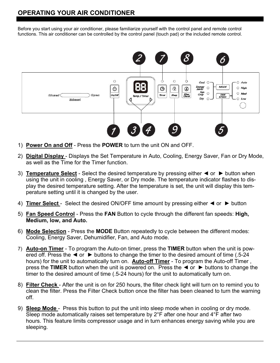 Operating your air conditioner | SoleusAir SG-CAC-08ESE User Manual | Page 16 / 23