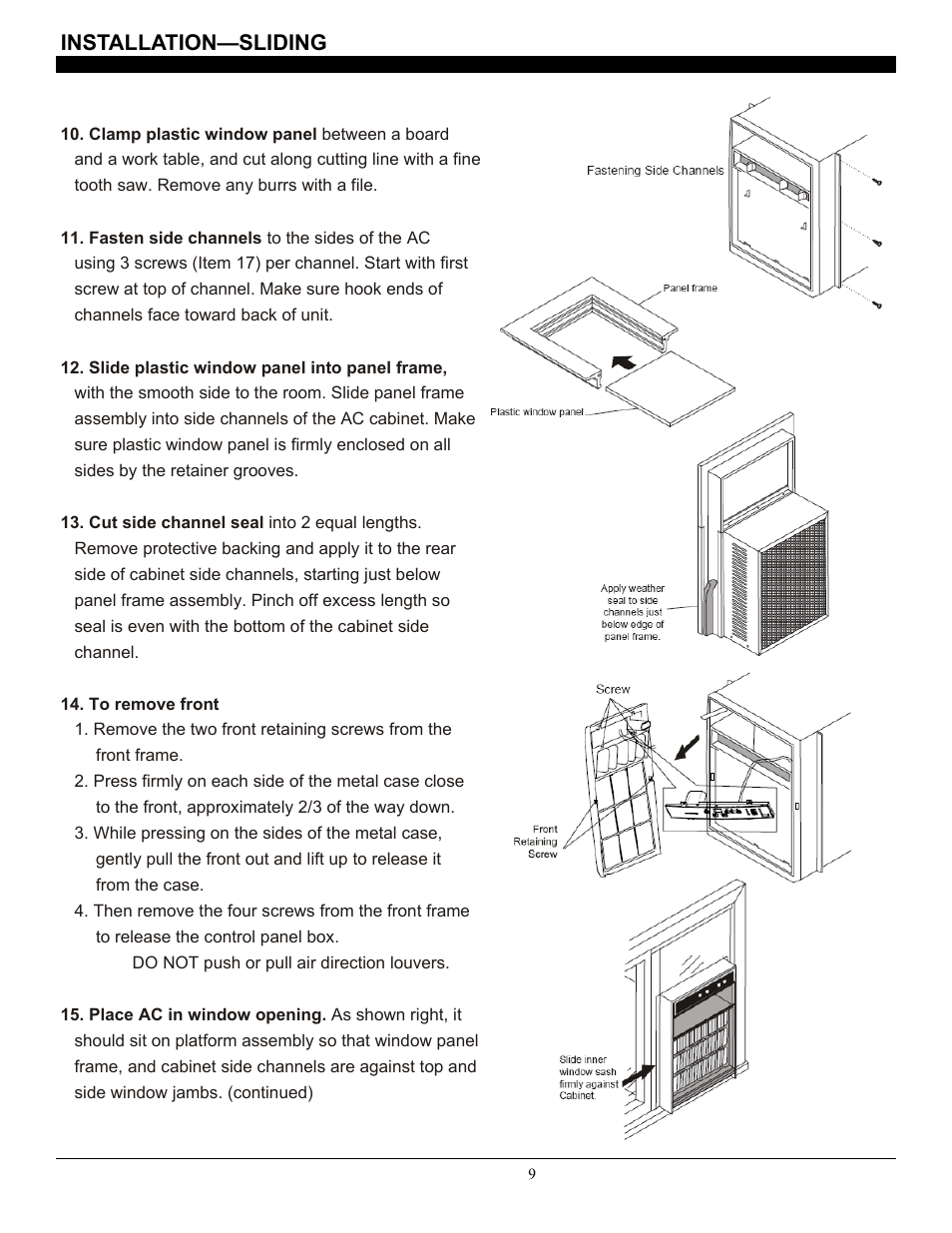 Installation—sliding | SoleusAir SG-CAC-08ESE User Manual | Page 9 / 23