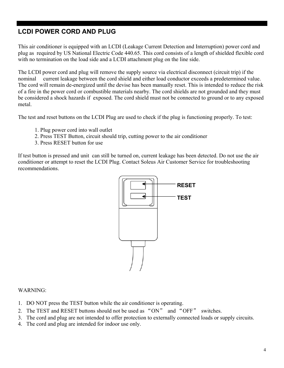 Lcdi power cord and plug | SoleusAir LX-140 User Manual | Page 4 / 18