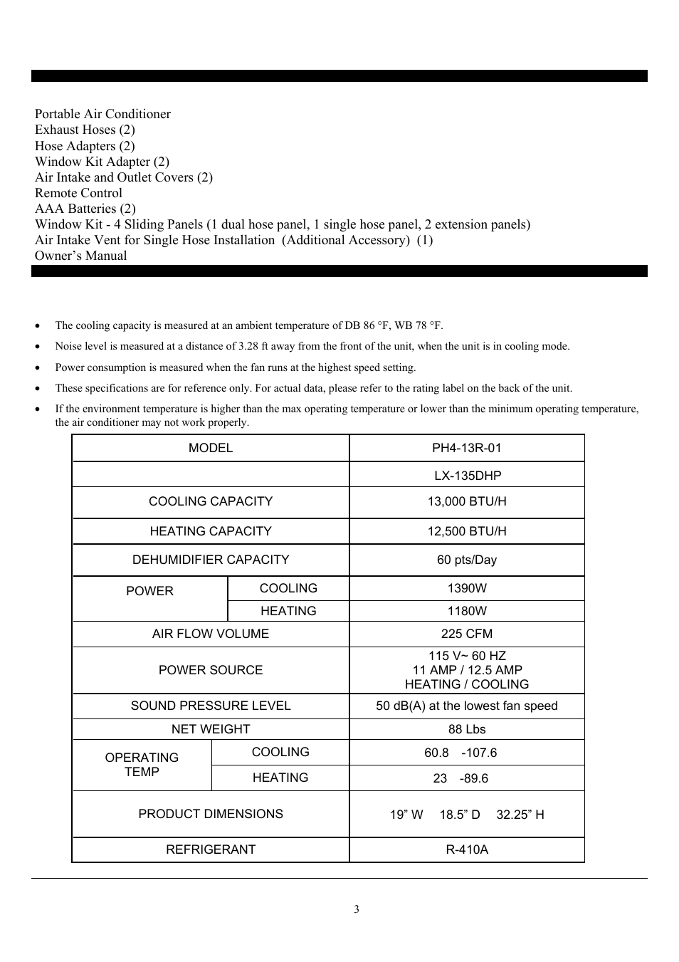 Specifications, Package contents | SoleusAir PH4-13R-01 User Manual | Page 3 / 17