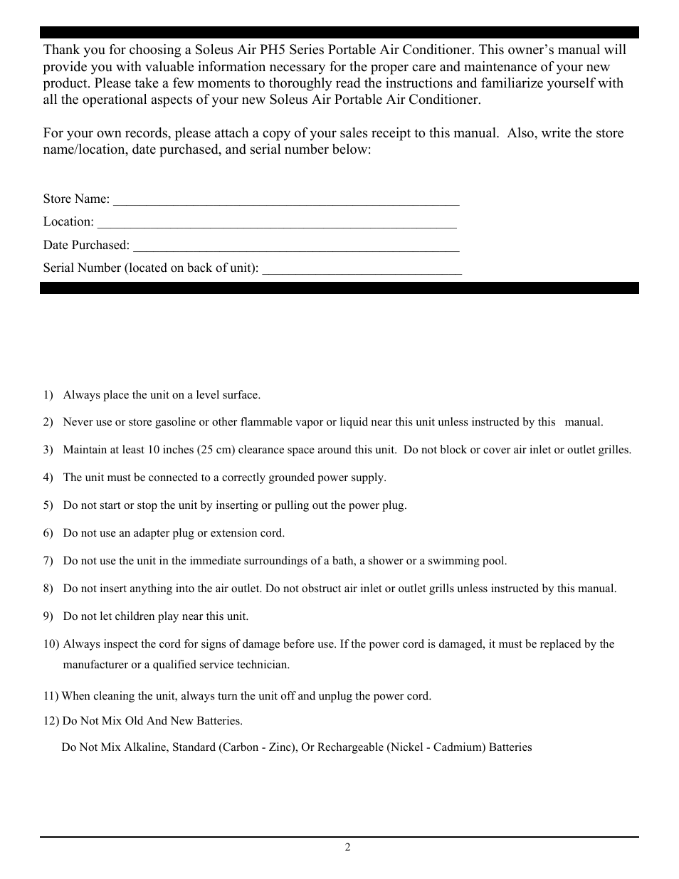 Important instructions | SoleusAir PH5-13R-32D User Manual | Page 2 / 16