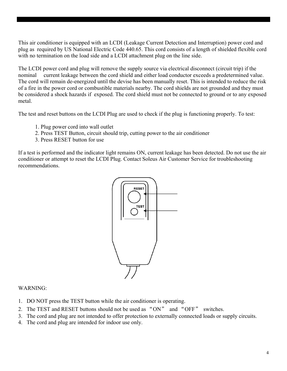 Lcdi power cord and plug | SoleusAir PE2-10R-32 User Manual | Page 4 / 16