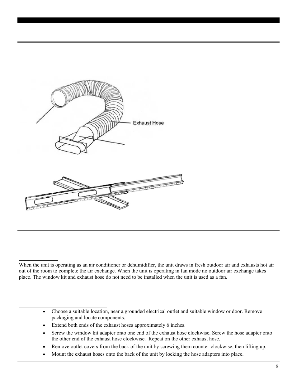 Exhaust hoses, Window kit, Installation | Mounting the exhaust hoses, Parts & assembly | SoleusAir PE3-12R-03 User Manual | Page 6 / 17