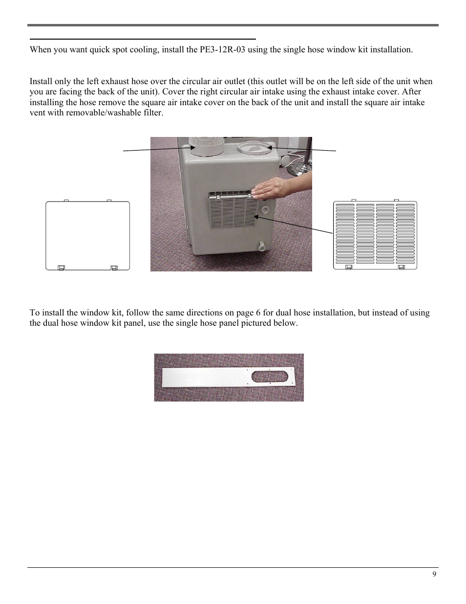 Single hose exhaust & window kit installation | SoleusAir PE3-12R-03 User Manual | Page 9 / 17