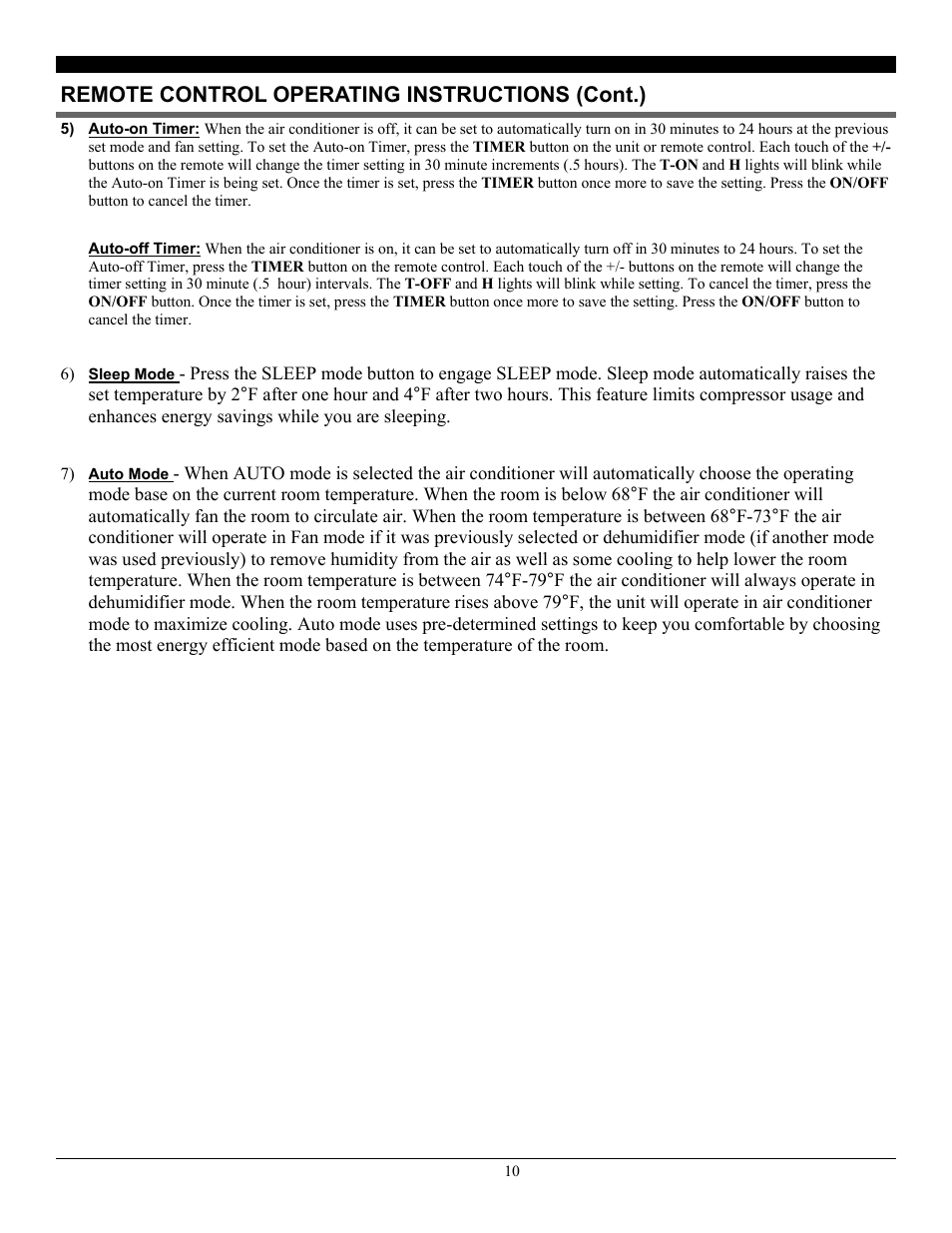 Remote control operating instructions (cont.) | SoleusAir SG-PAC-08E4 User Manual | Page 10 / 16