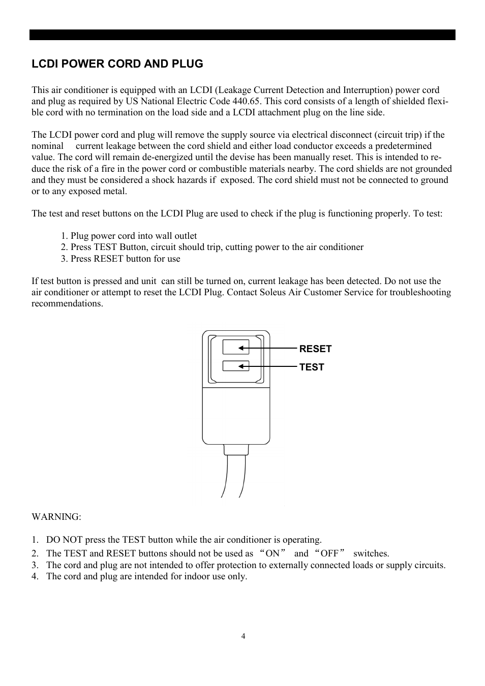 Lcdi power cord and plug | SoleusAir SE-PAC-08E9 User Manual | Page 4 / 15