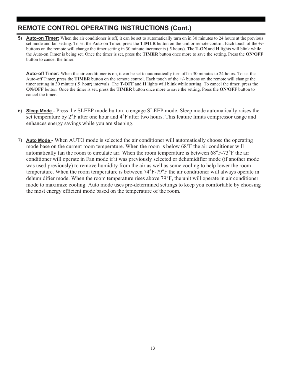 Remote control operating instructions (cont.) | SoleusAir SG-PAC-10E2 User Manual | Page 13 / 18