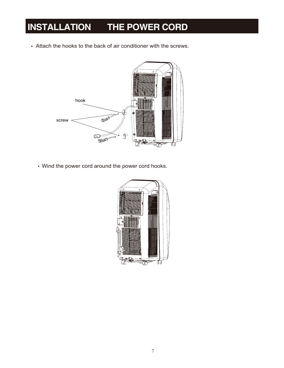 Installation of the power cord hook | SoleusAir SG-PAC-10E2 User Manual | Page 7 / 18