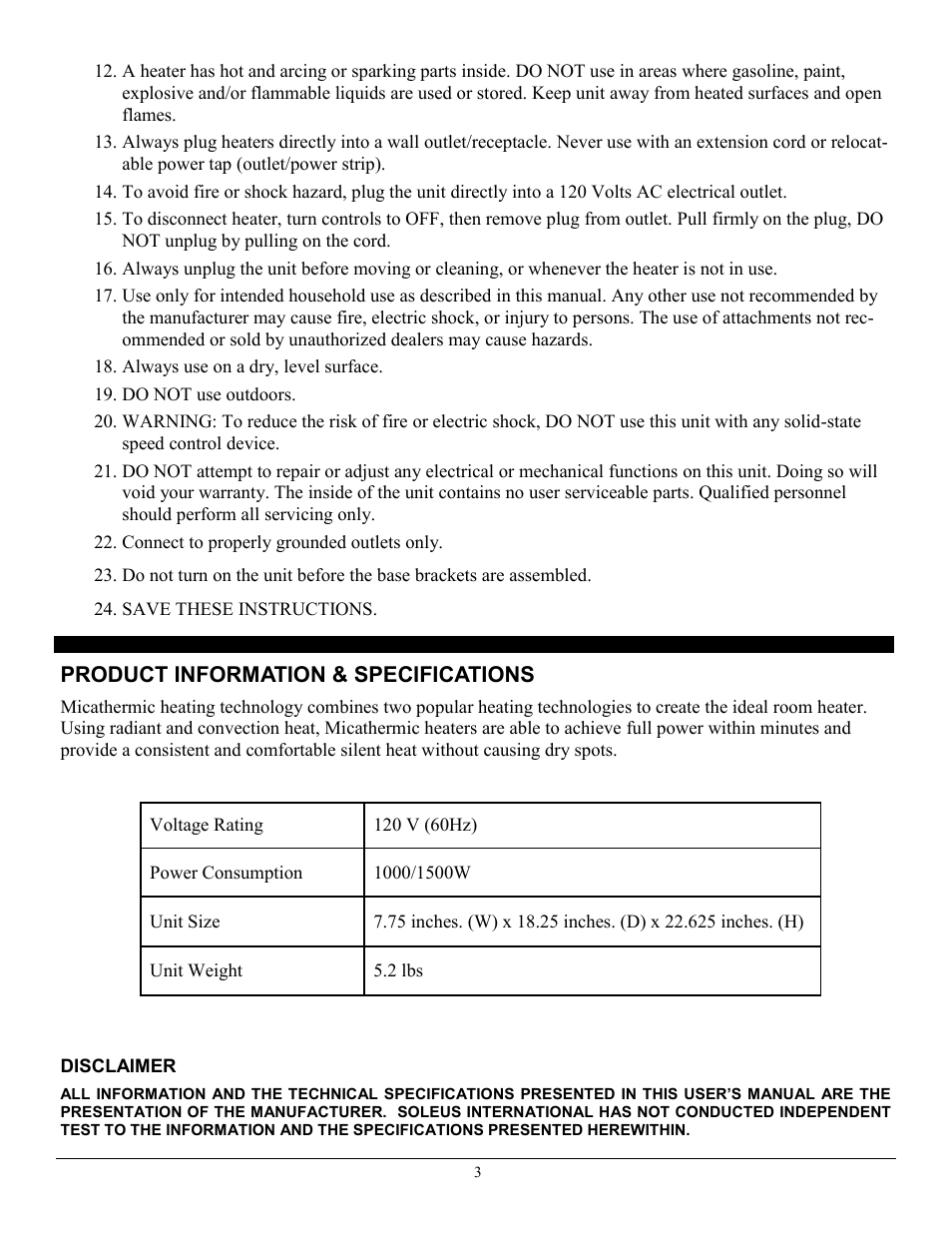 Product information & specifications | SoleusAir HM10-15E-32 User Manual | Page 3 / 10