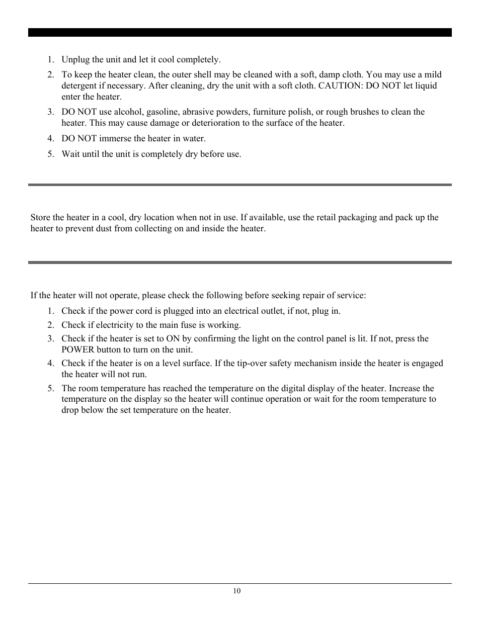 Storage, Troubleshooting | SoleusAir HGW-308R User Manual | Page 10 / 11