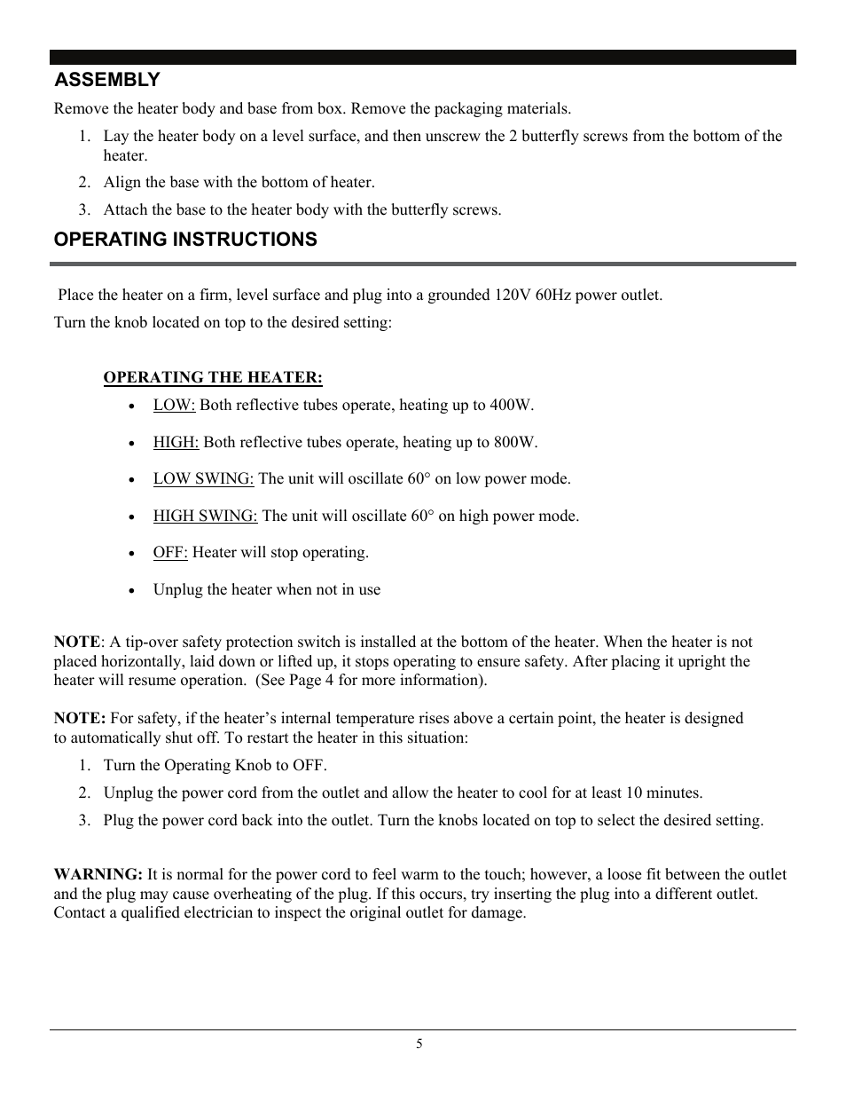 Assembly, Operating instructions | SoleusAir HR3-08-21 User Manual | Page 5 / 7