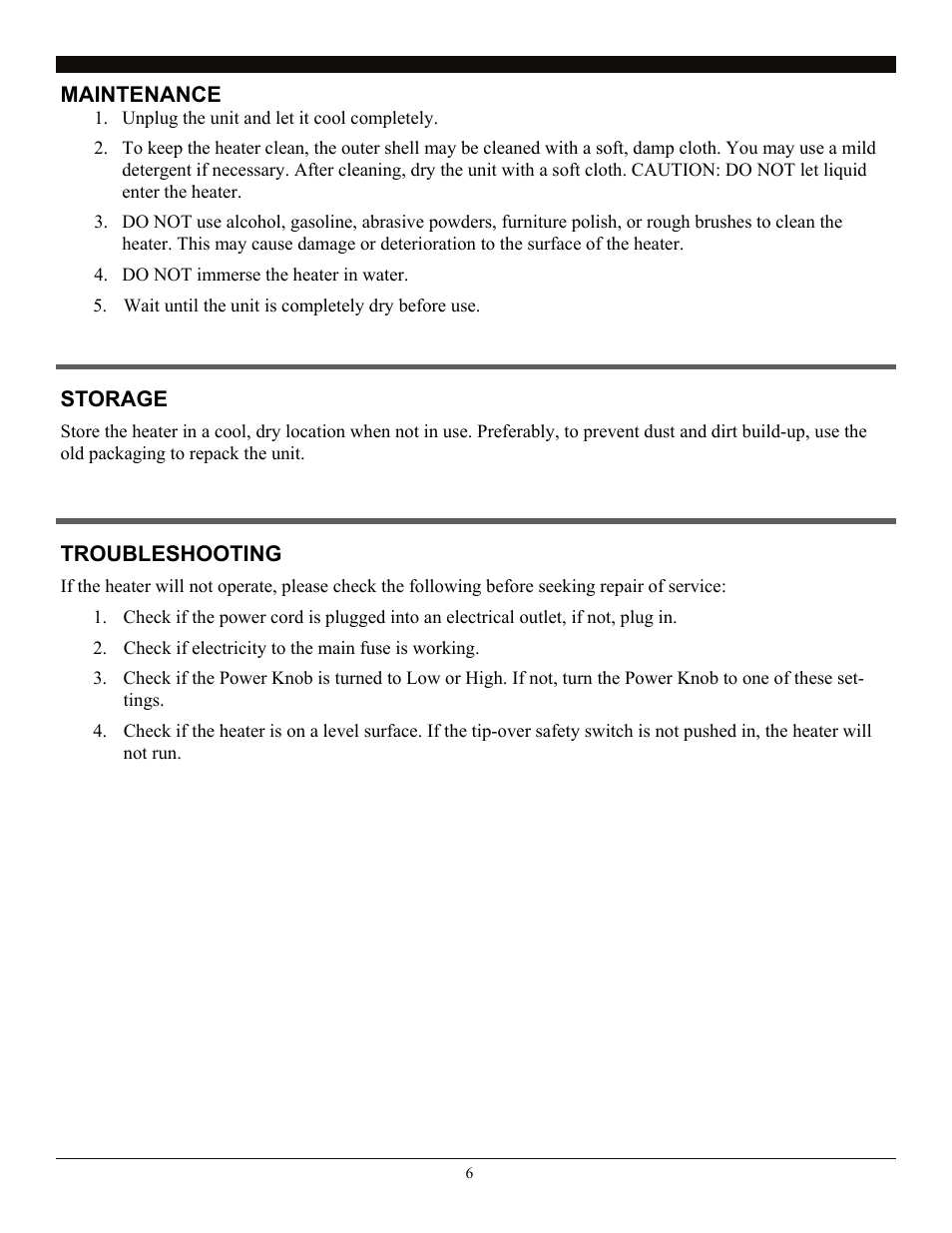 Storage, Troubleshooting | SoleusAir HR3-08-21 User Manual | Page 6 / 7