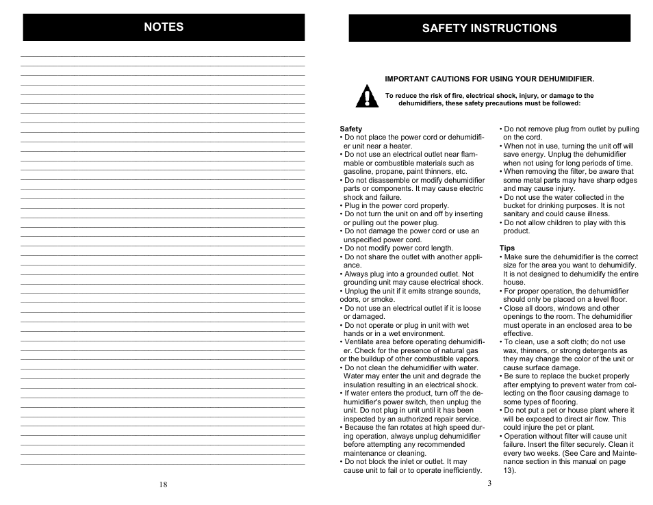 Safety instructions | SoleusAir SG-DEH-70EIP-6 User Manual | Page 3 / 10