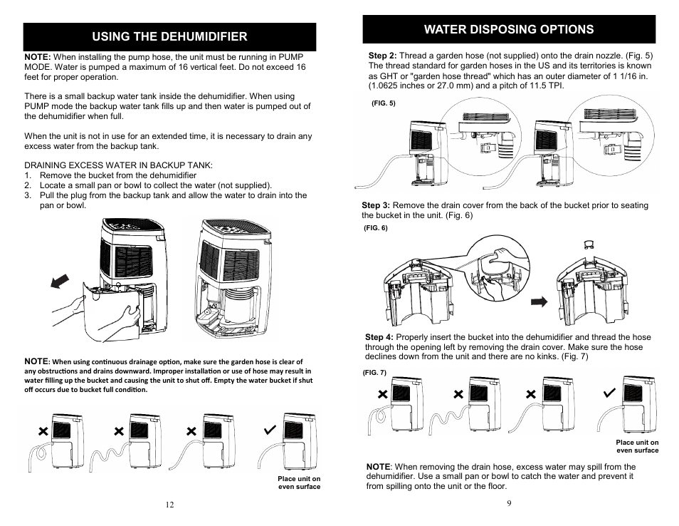 Using the dehumidifier, Water disposing options | SoleusAir SG-DEH-70EIP-6 User Manual | Page 9 / 10