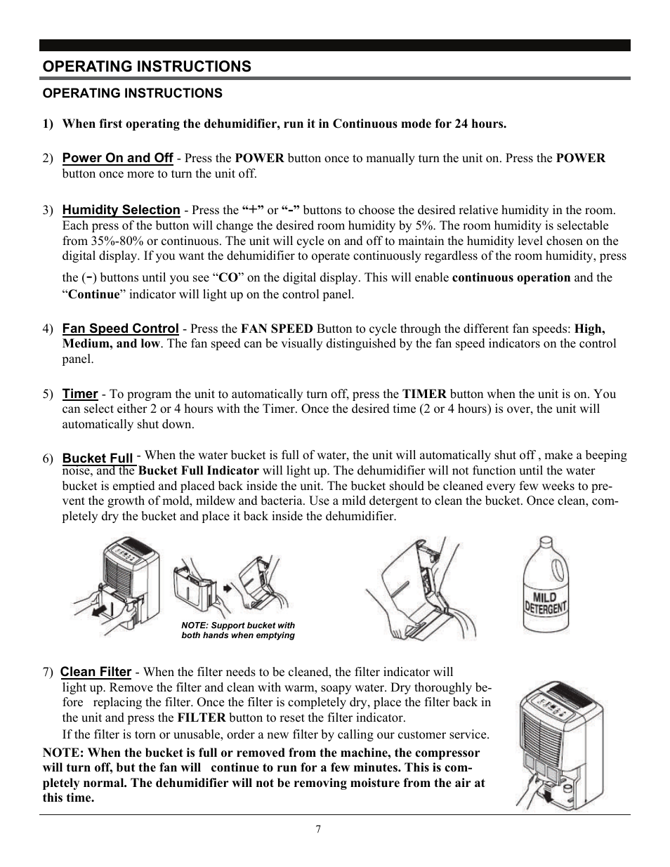 Operating instructions | SoleusAir SG-DEH-70E-1 (DP1-70E-03) User Manual | Page 7 / 10