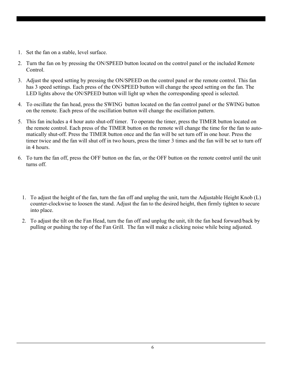 Using fan controls, Adjusting height and fan head tilt | SoleusAir FS3-40R-30 User Manual | Page 6 / 8