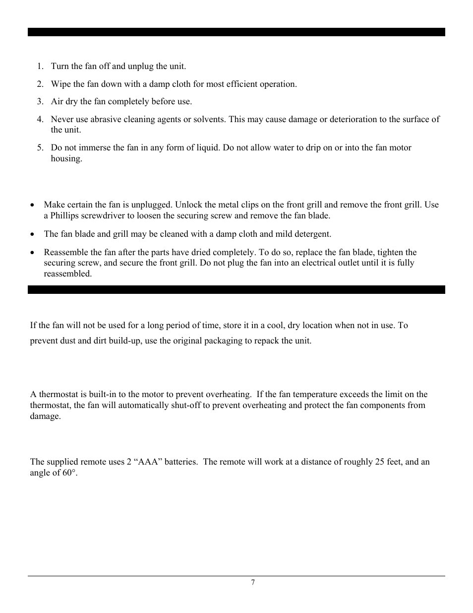 Storage, Overheat protection, Remote control | SoleusAir FS3-40R-30 User Manual | Page 7 / 8