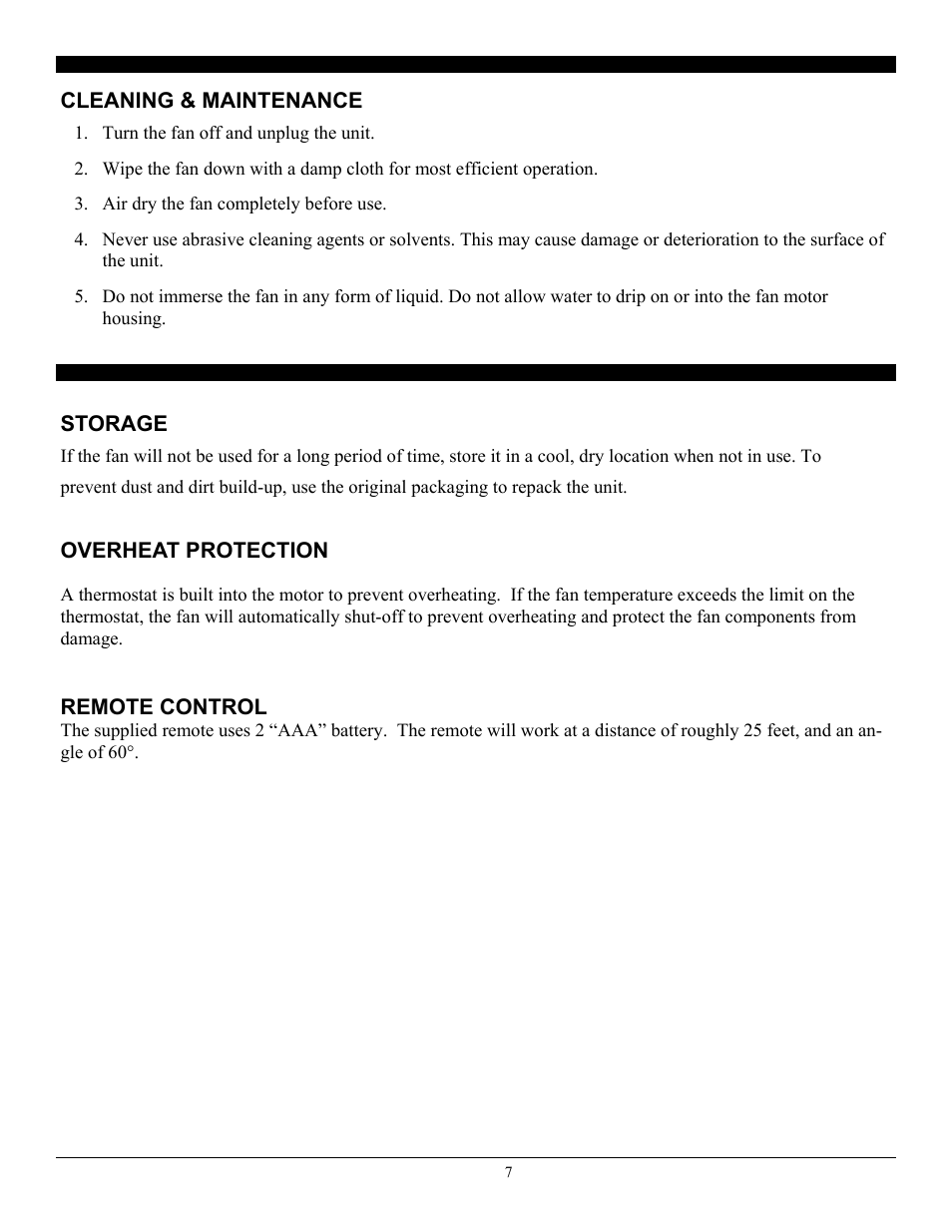 Storage, Overheat protection, Remote control | SoleusAir FC3-35R-12 User Manual | Page 7 / 8