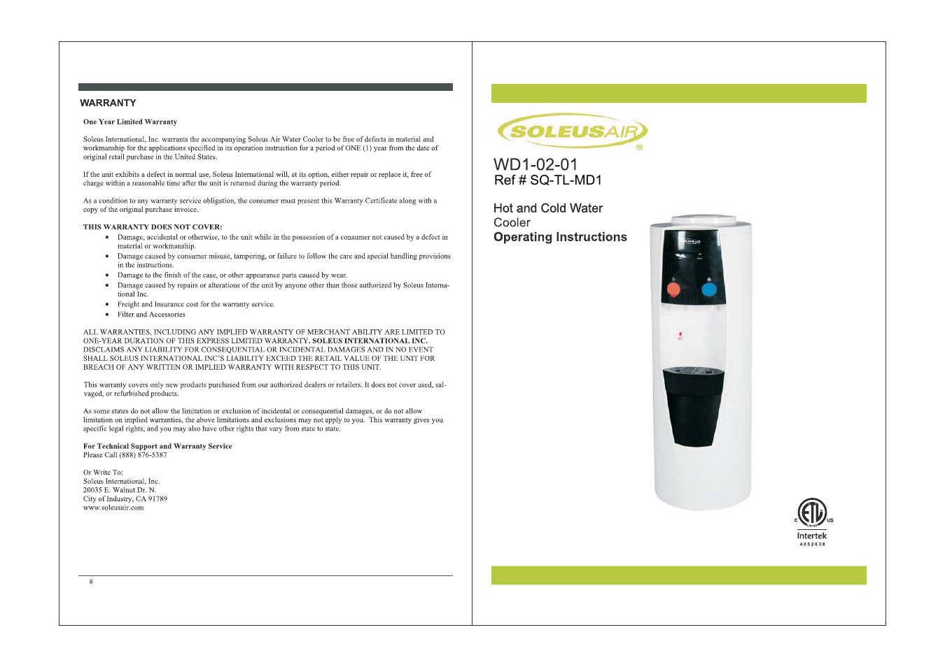 SoleusAir WD1-02-01 User Manual | 4 pages