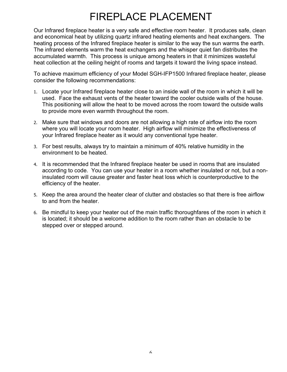Fireplace placement | Source Green Heat SGH-IFP1500 User Manual | Page 6 / 11