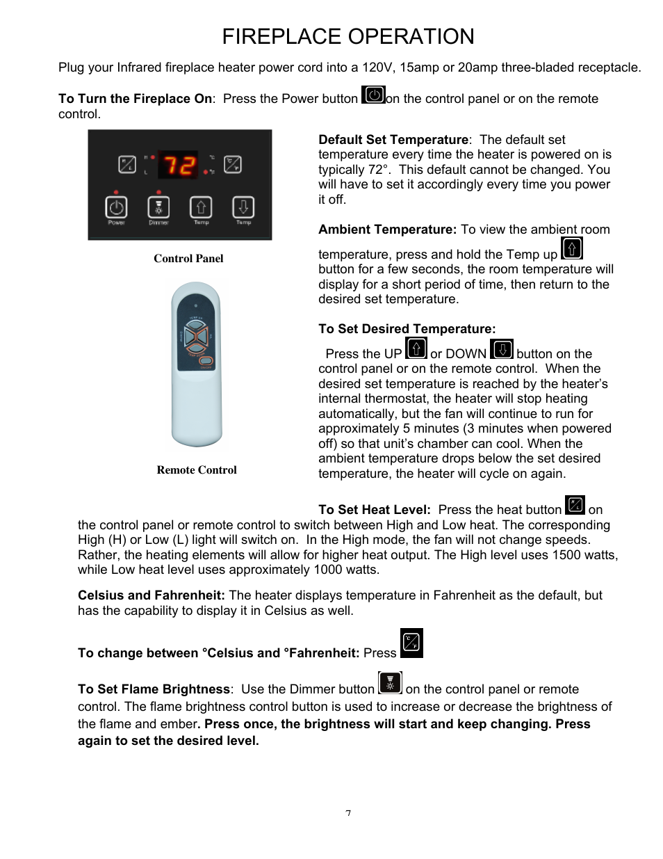 Fireplace operation | Source Green Heat SGH-IFP1500 User Manual | Page 7 / 11