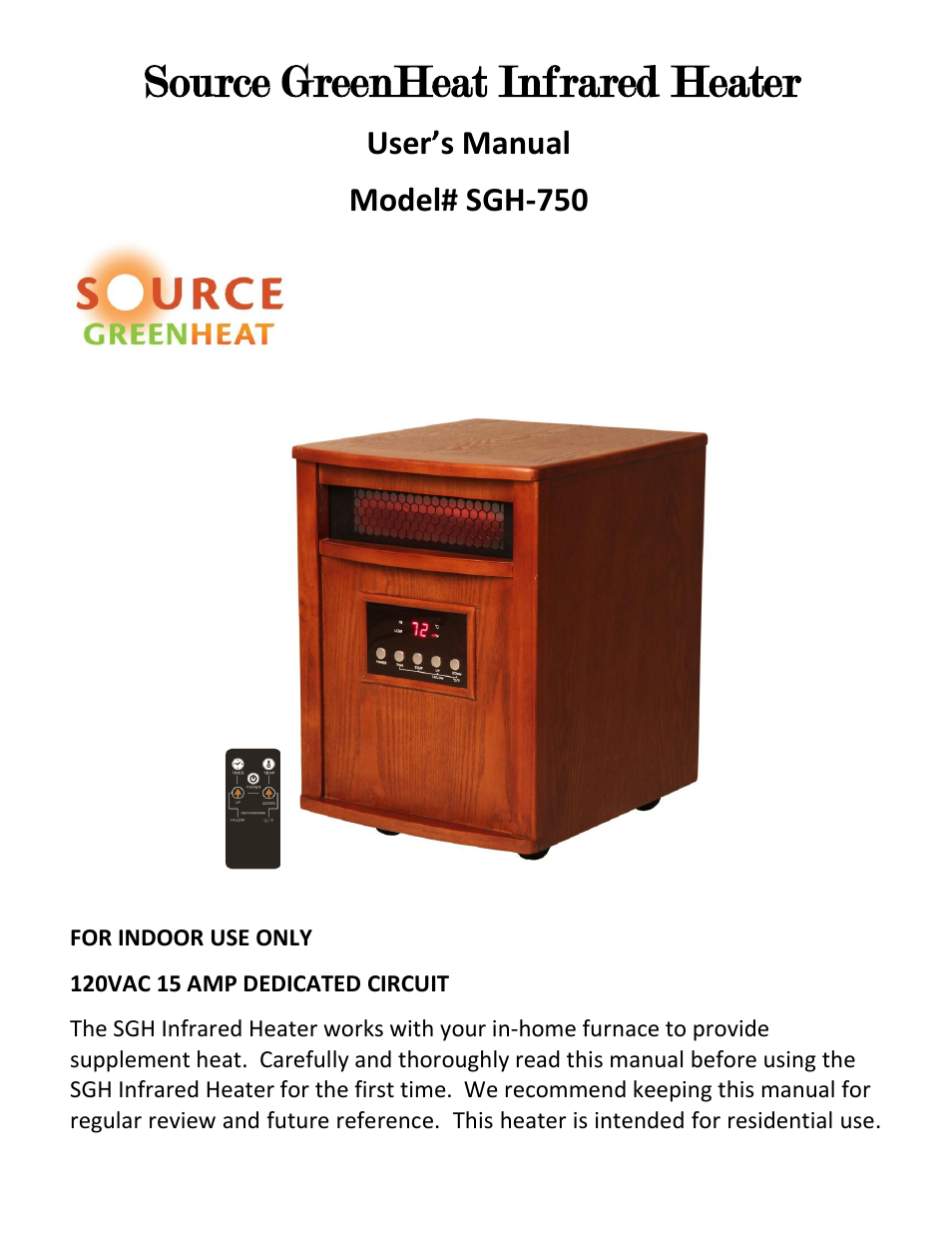 Source Green Heat SGH-750 User Manual | 11 pages