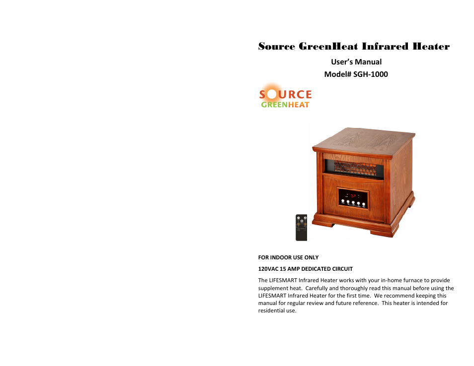 Source Green Heat SGH‐1000 User Manual | 6 pages