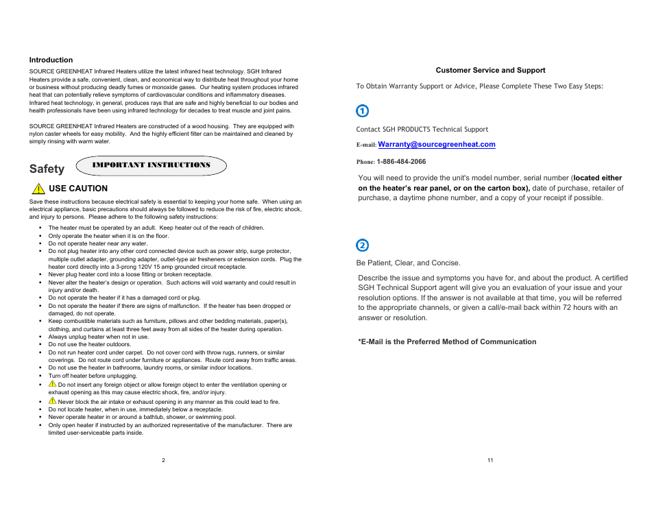 Safety | Source Green Heat SGH‐1000 User Manual | Page 2 / 6