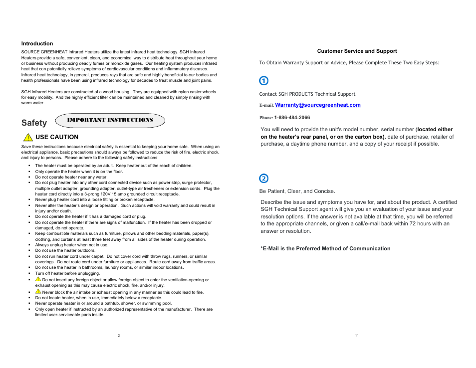 Safety | Source Green Heat SGH‐1800 User Manual | Page 2 / 6