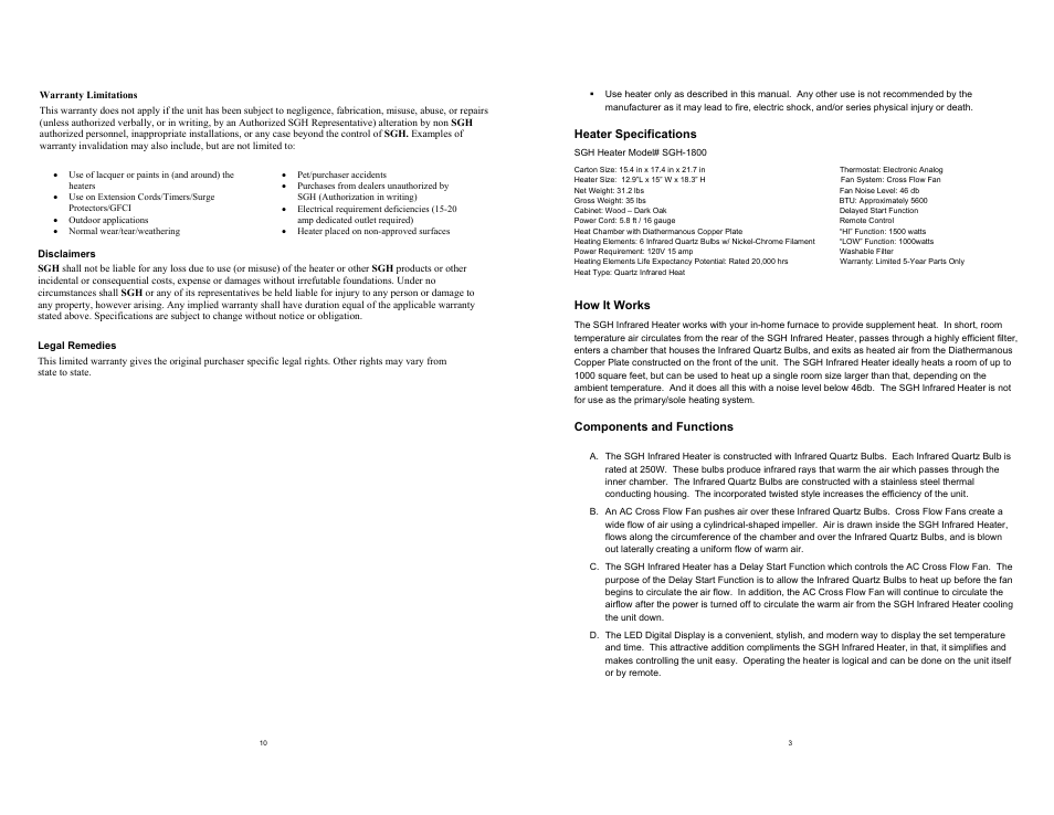 Source Green Heat SGH‐1800 User Manual | Page 3 / 6