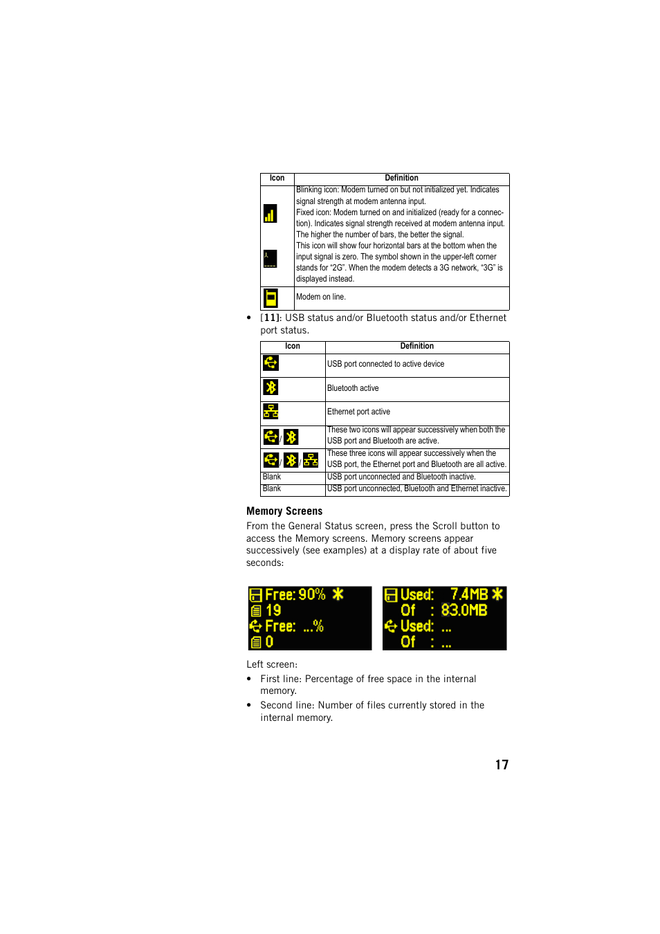Memory screens | Spectra Precision ProFlex 800 CORS User Manual | Page 21 / 64