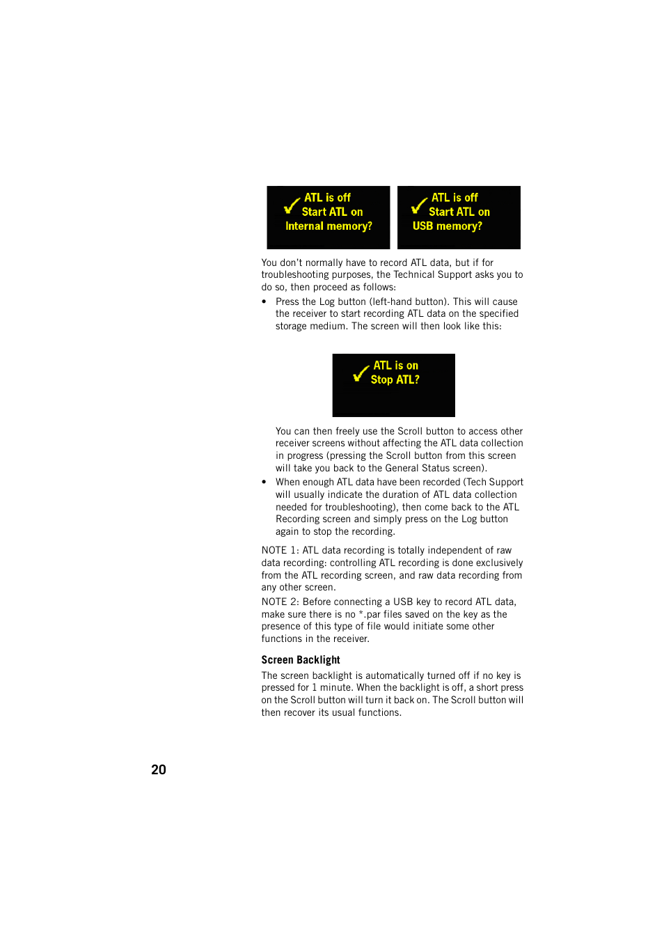 Screen backlight | Spectra Precision ProFlex 800 CORS User Manual | Page 24 / 64