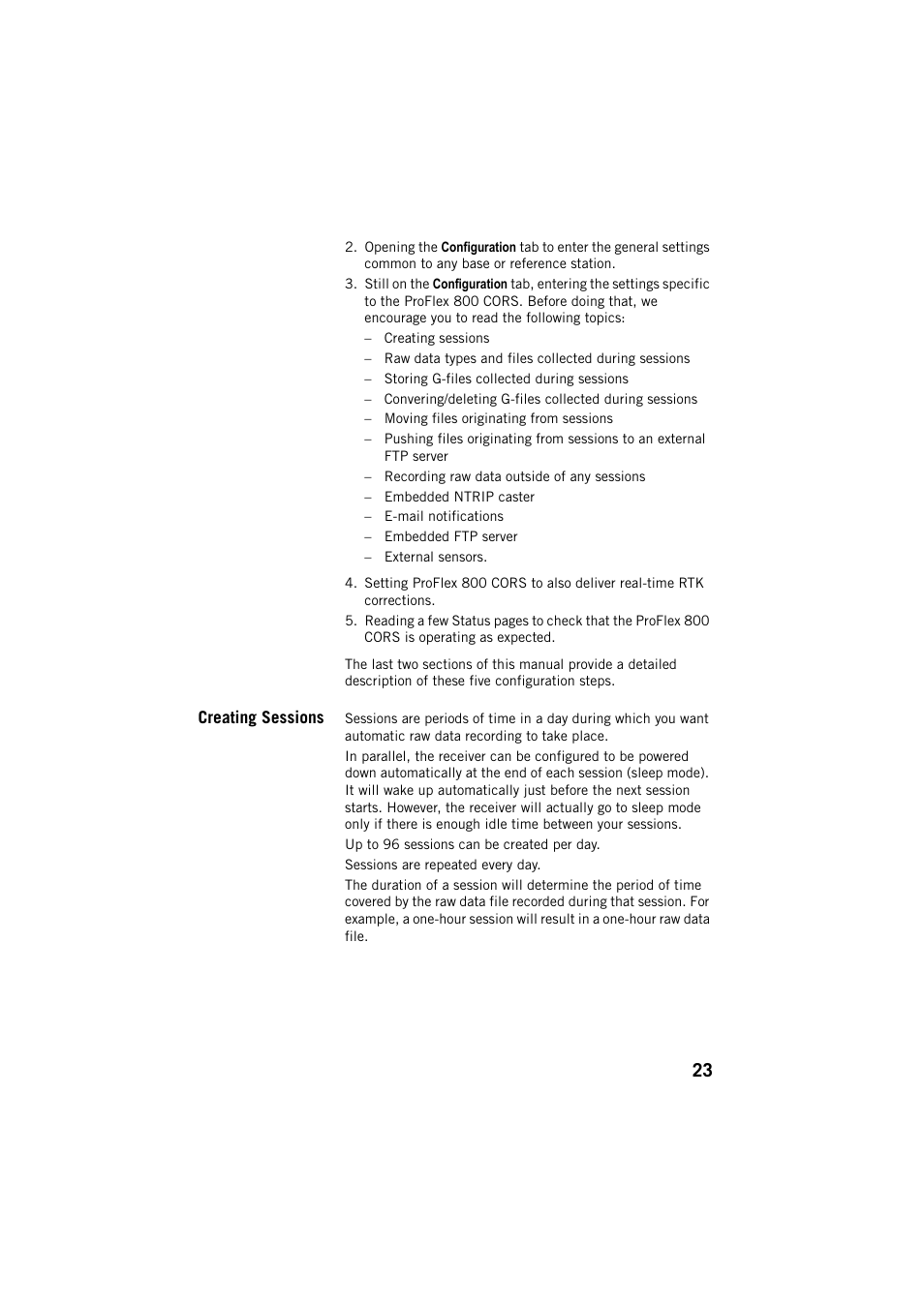 Creating sessions | Spectra Precision ProFlex 800 CORS User Manual | Page 27 / 64