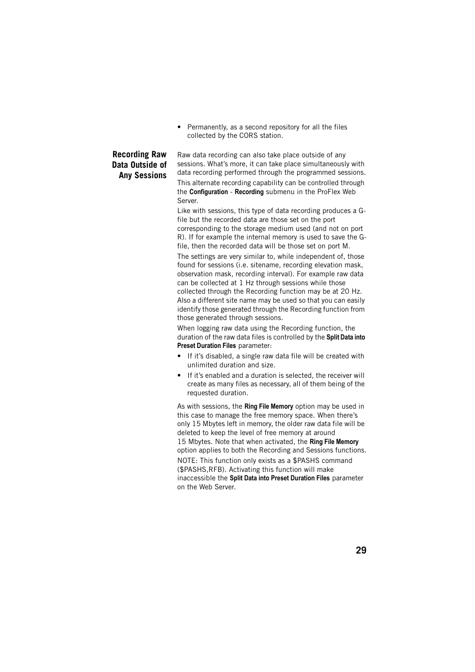 Recording raw data outside of any sessions | Spectra Precision ProFlex 800 CORS User Manual | Page 33 / 64