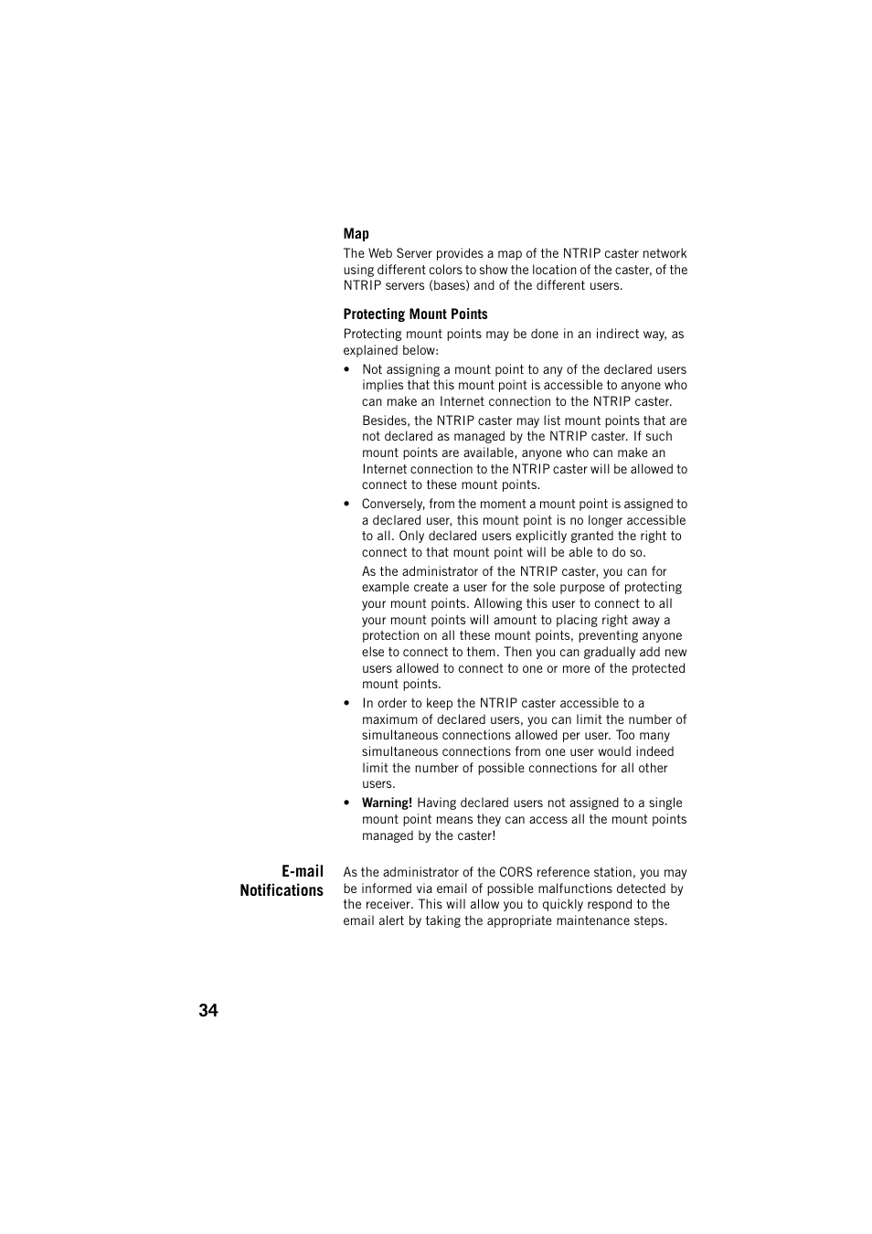 Protecting mount points, E-mail notifications, Map protecting mount points | Spectra Precision ProFlex 800 CORS User Manual | Page 38 / 64