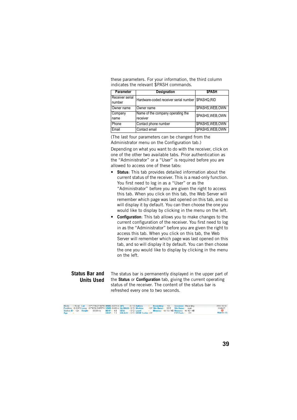 Status bar and units used | Spectra Precision ProFlex 800 CORS User Manual | Page 43 / 64