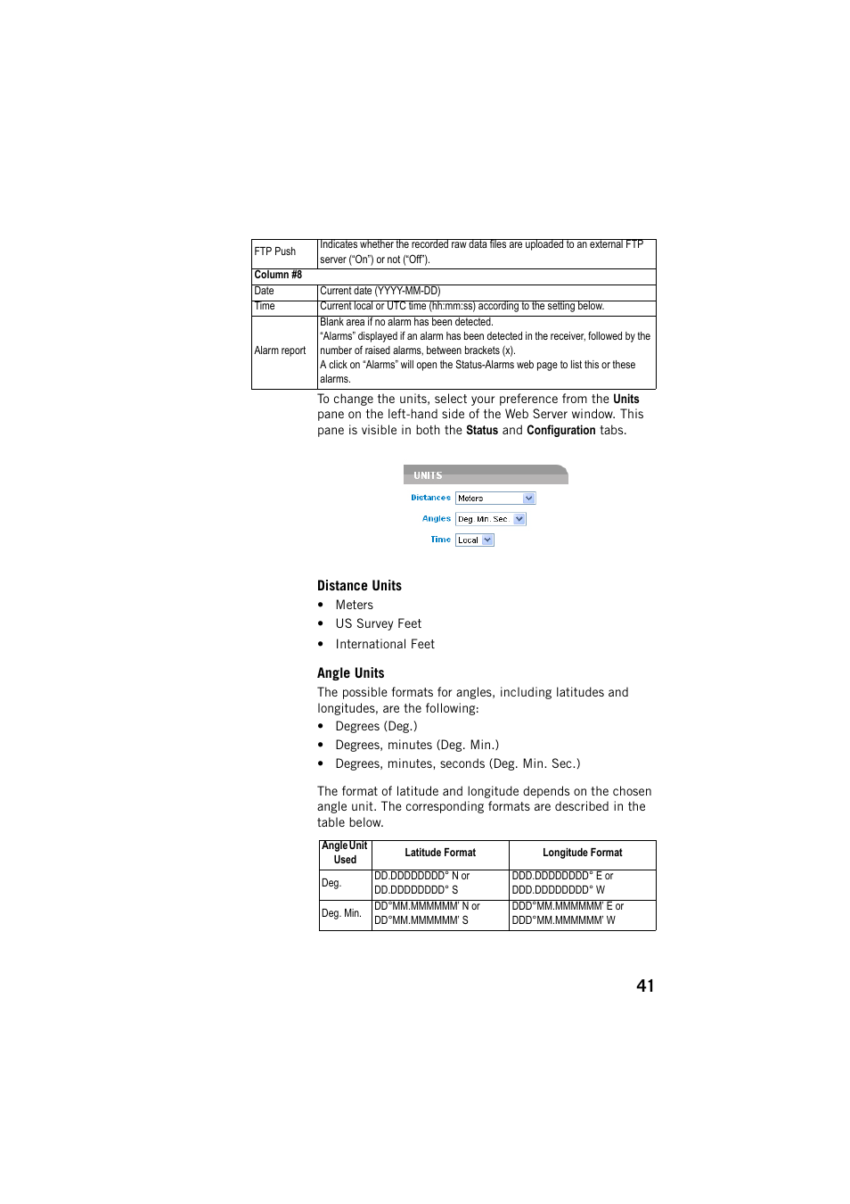 Distance units, Angle units, Distance units angle units | Spectra Precision ProFlex 800 CORS User Manual | Page 45 / 64